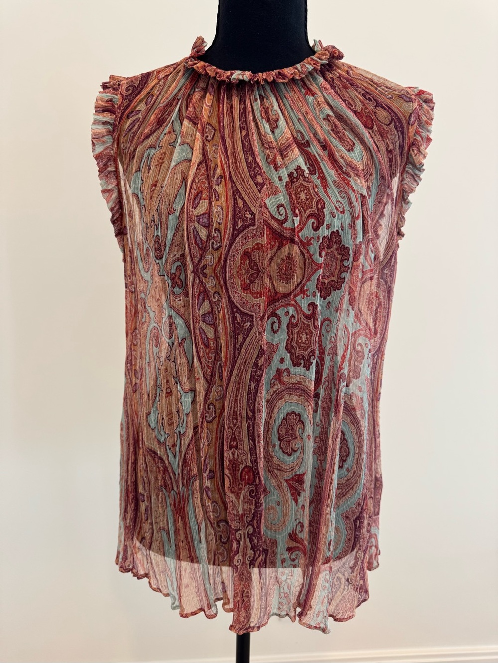 NWOT, Zimmermann Sleeveless Paisley Ruffle-Neck silk chiffon Camisole